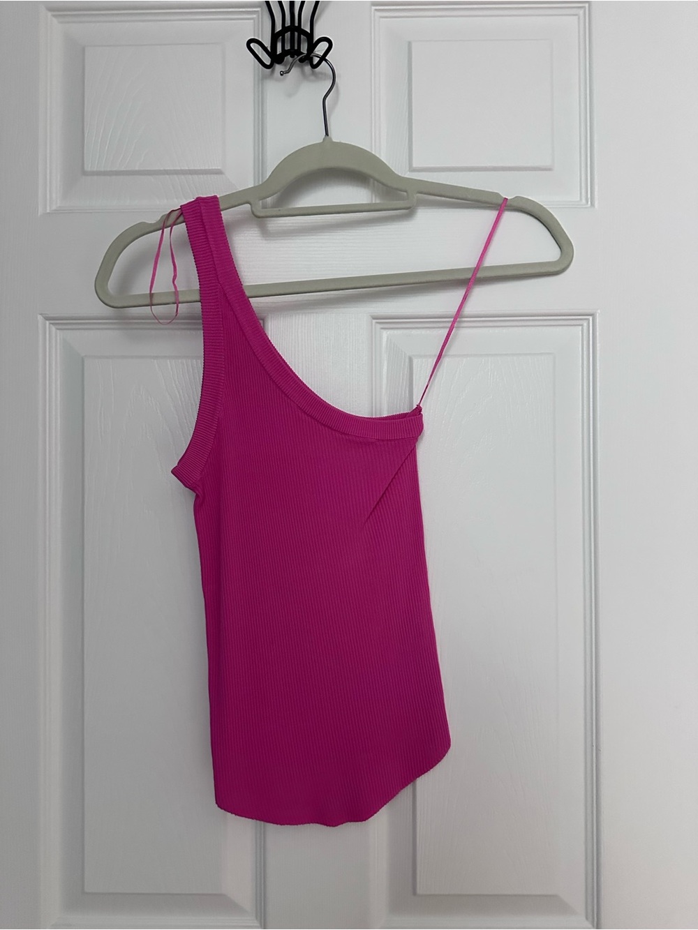 ZARA Pink One-Shoulder Ribbed Tank Top
